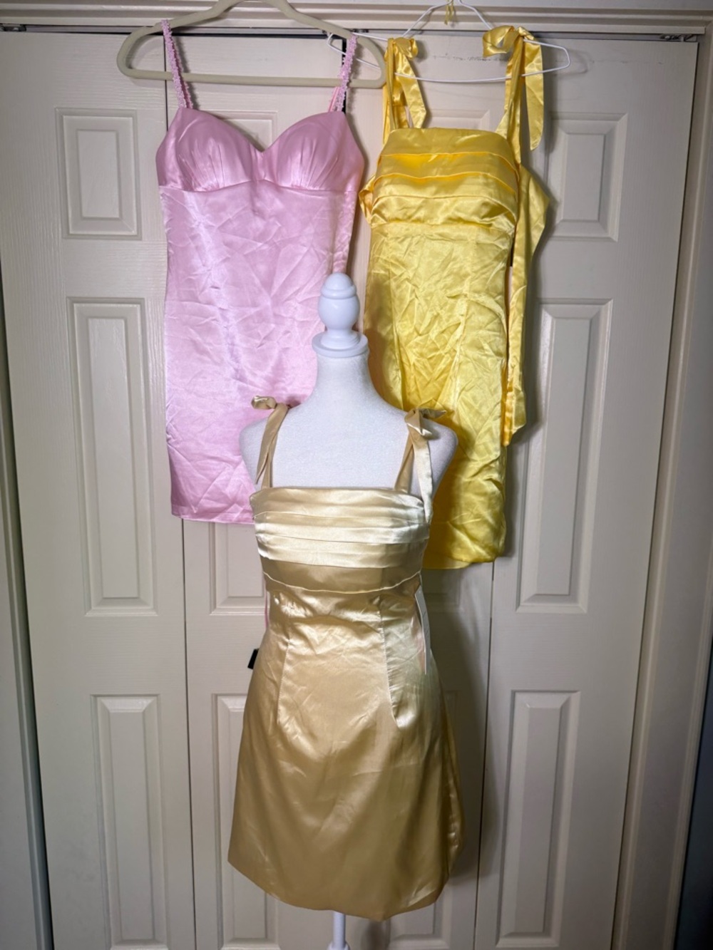 Satin Mini Dress Trio - Pink, Yellow, Champagne